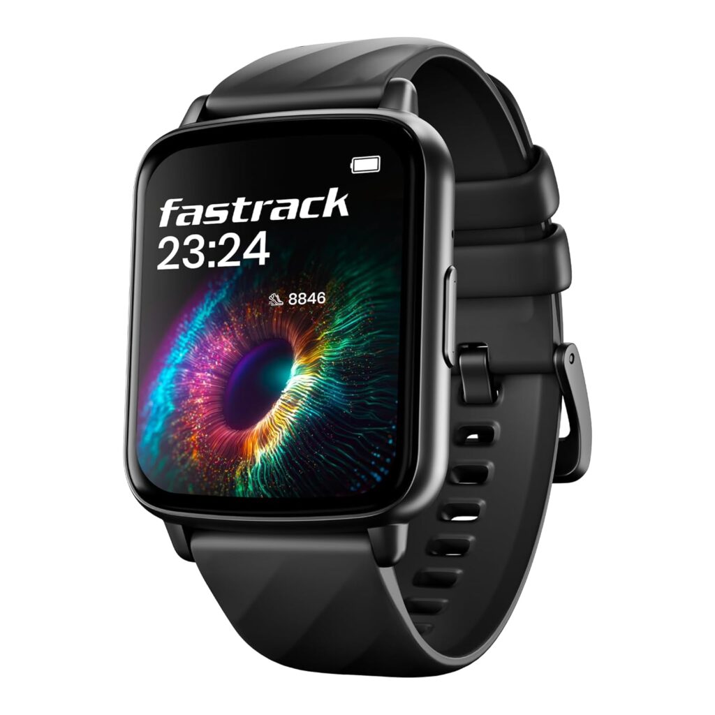 Fastrack Volt S1 Smart Watch for Man and Women Latest with 1.83" Display, Silicone Strap, BT Calling, 100+ Sports Modes, Heart Rate, SpO2, IP68, Ideal Smartwatch for Boys and Girls (Black)