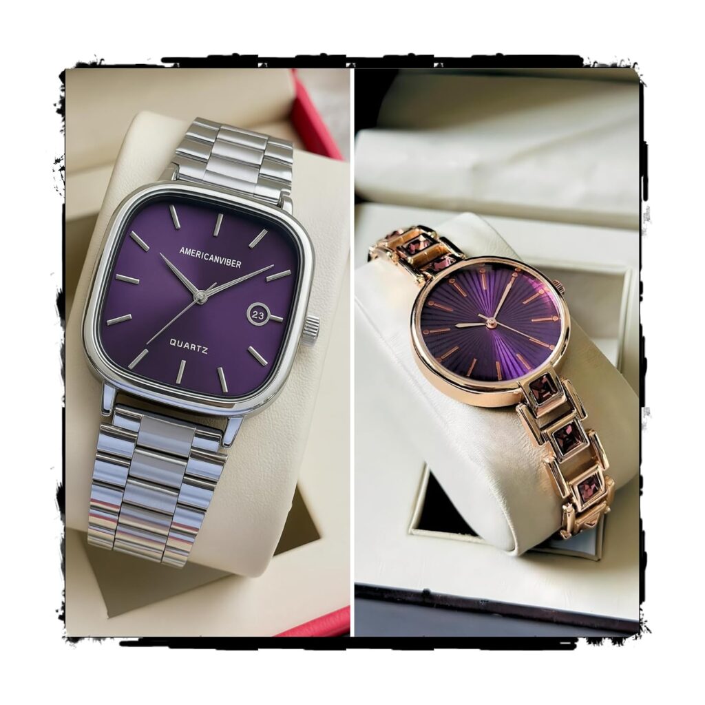AMERICANVIBER AVM031CCK Matching Purple Dial Couple Watches with Date Function - Combo Gift Offer Analog Watch - for Men & Women