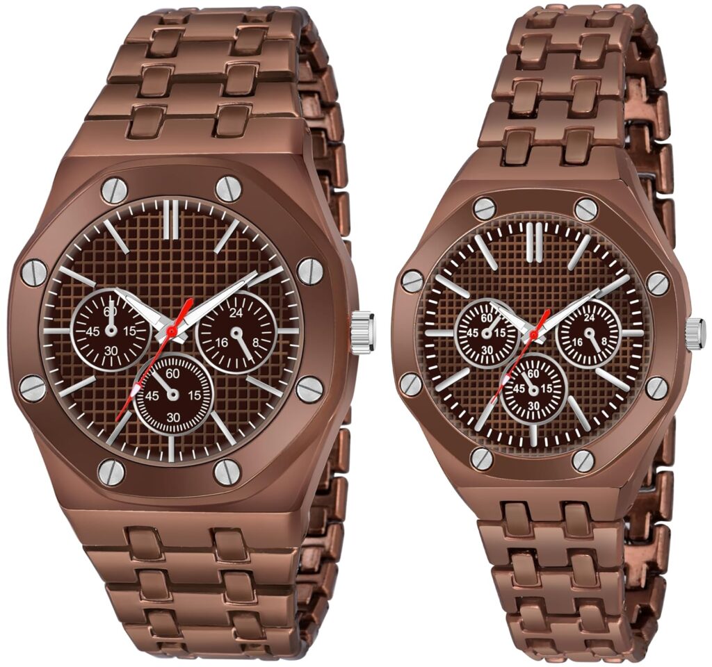 Acnos Branded Uniq 5 Colours Dial Case Belt Gift Watch Analog Combo Couple Watches Men Women Watch Pack of 2 Valentine's Day Special