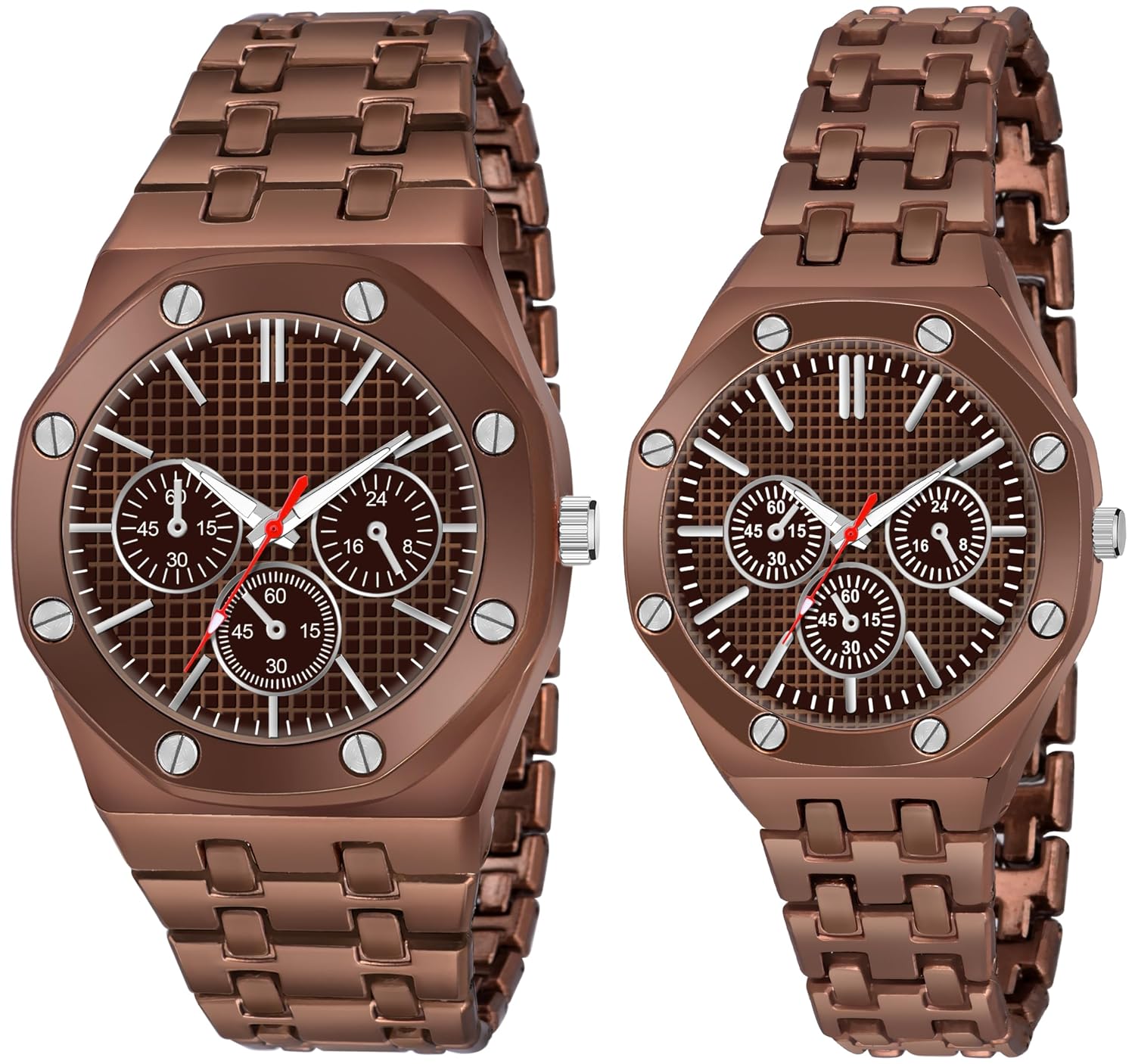 Acnos Branded Uniq 5 Colours Dial Case Belt Gift Watch Analog Combo Couple Watches Men Women Watch Pack of 2 Valentine's Day Special