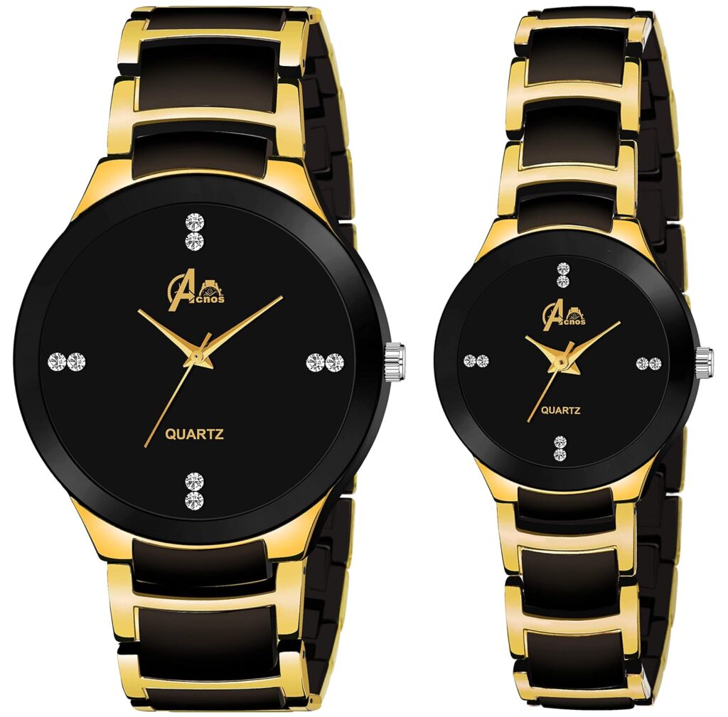 Acnos® Premium Brand - Heavy Quality 3 Different Steel Plated Formal Analog Watches for Couple Pack of 2