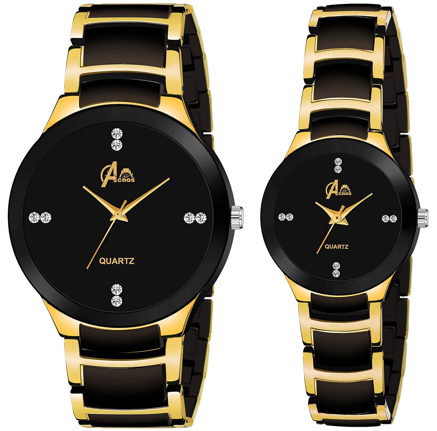 Acnos® Premium Brand - Heavy Quality 3 Different Steel Plated Formal Analog Watches for Couple Pack of 2