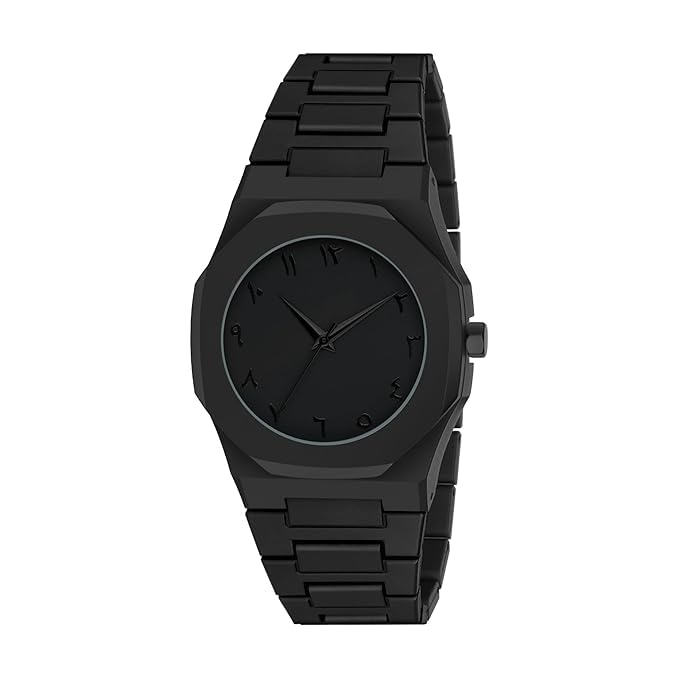 Arabian Aura Matte Black Analog Watch for Men and Boys – Stylish Octagonal Case with Bold Arabic Numerals, Lightweight Polycarbonate Strap with Silicone Finish, Reliable Japanese Quartz Movement – Ideal Anniversary or Valentine's Day Gift for Him