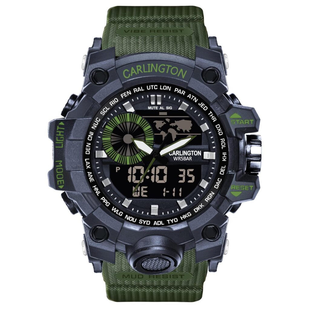 Carlington Analog-Digital Sports Watch: Chronograph, Dual Time, Alarm, Stopwatch, Water-Resistant, Shock-Resistant, Back Light Display- The Perfect Watch for Men and Boys - CT3388