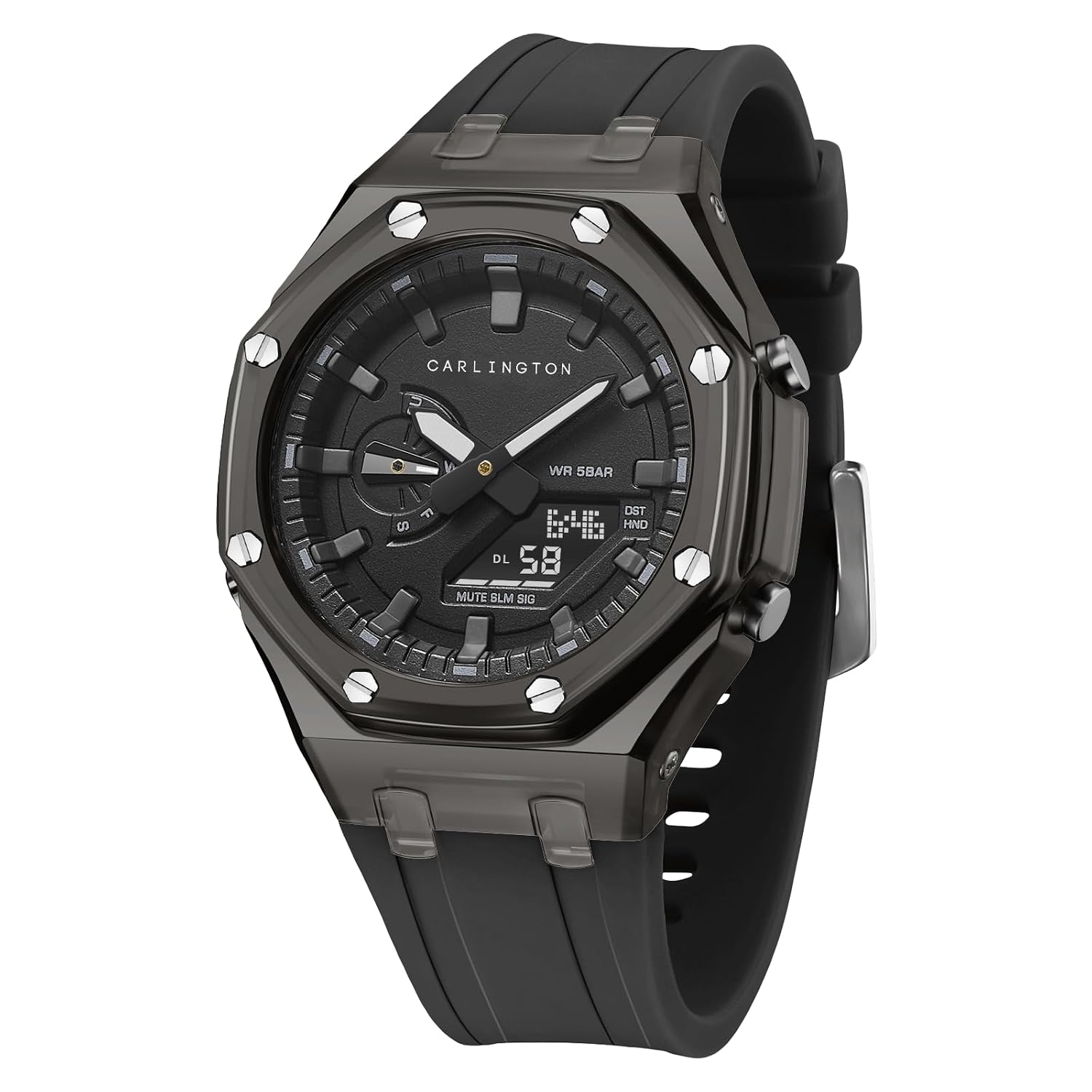 Carlington Velocity Series Analog-Digital Sports Watches for Men and Boys with Alarm | Stopwatch | Backlit Display | Dualtime | Silicone Rubber Strap | Water & Shock Resistant - CT 8088