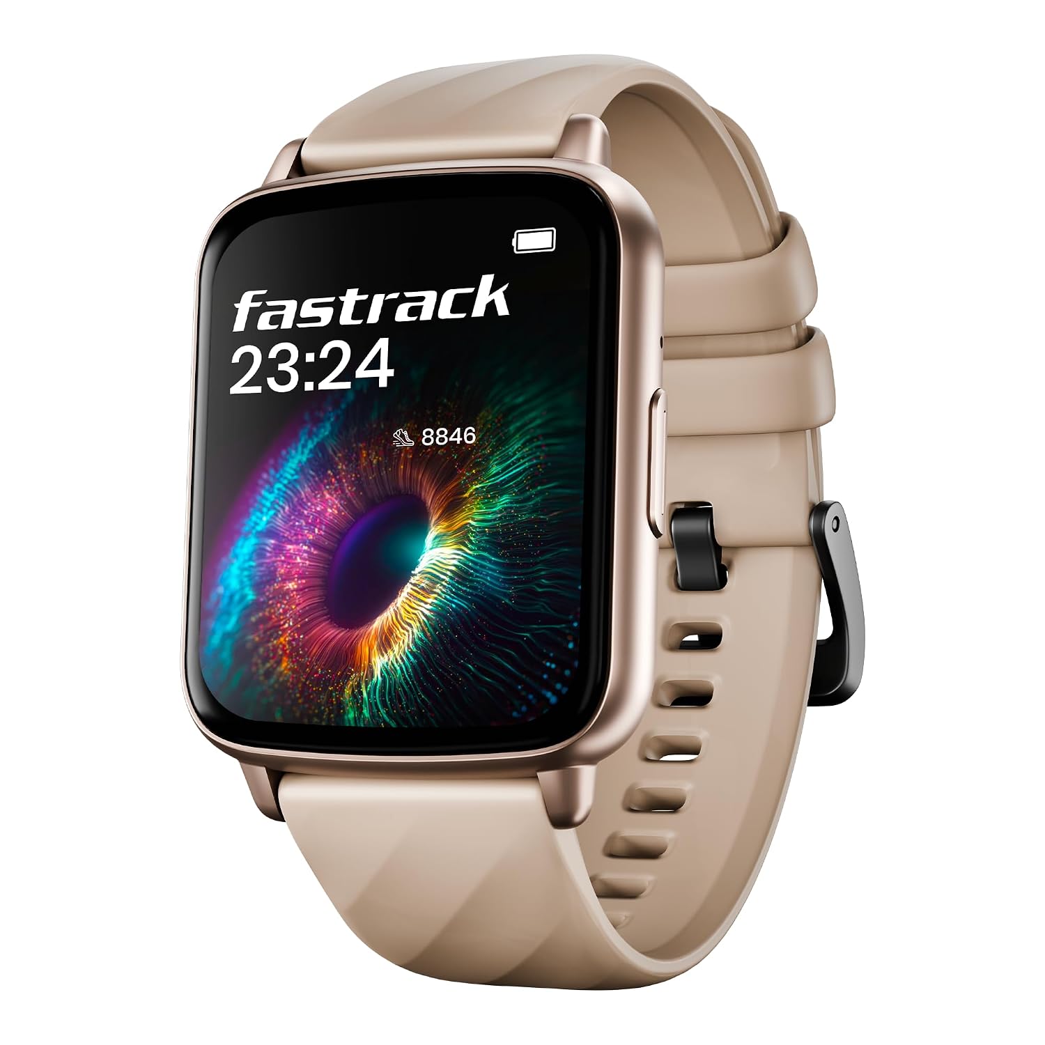 Fastrack Volt S1 Smart Watch for Man and Women Latest with 1.83" Display, Silicone Strap, BT Calling, 100+ Sports Modes, Heart Rate, SpO2, IP68, Ideal Smartwatch for Boys and Girls (Beige)