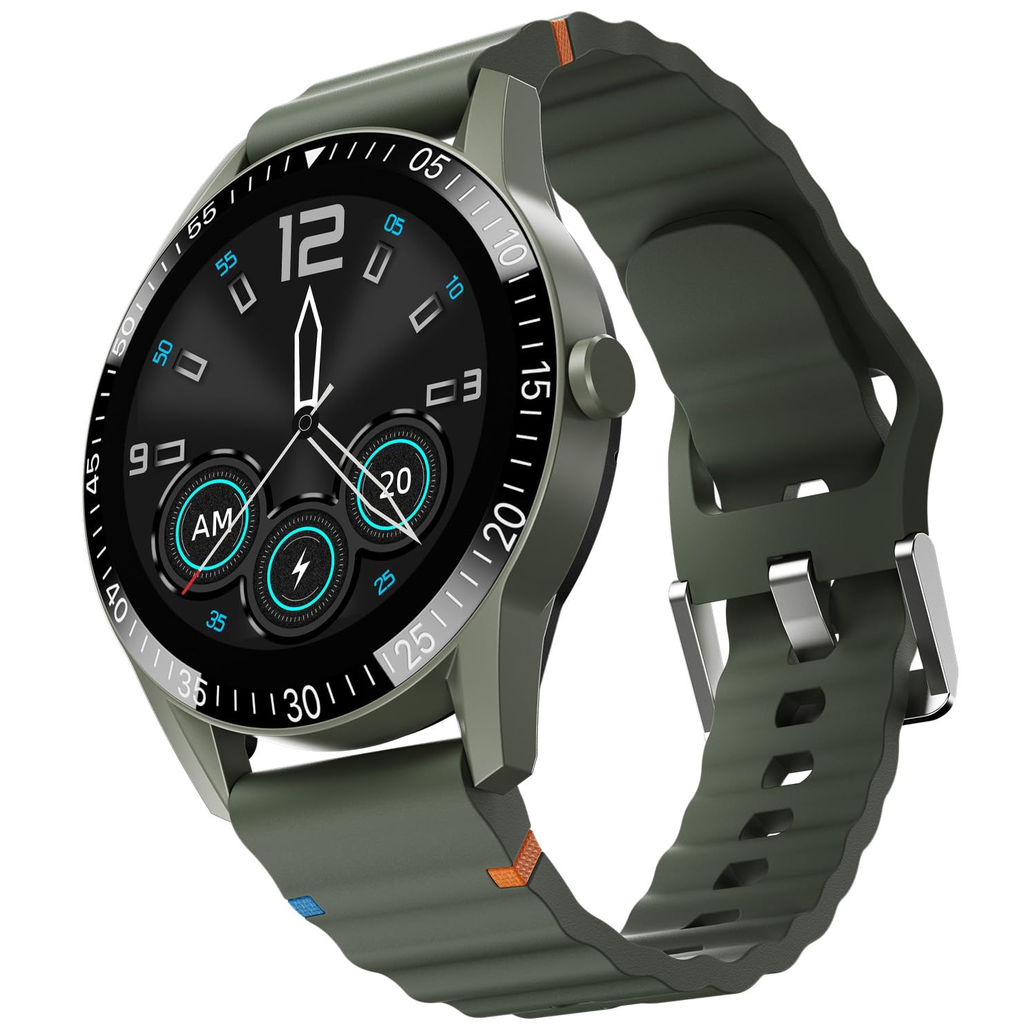 Fire-Boltt Talk Round Smart Watch 1.39″ TFT Display with Bluetooth Calling, Dual Button, Voice Assistance, SPO₂ & Heart Rate Monitor, 120+ Sports Modes, Smartwatch for Men & Women - Green
