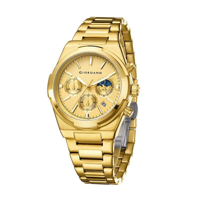 Giordano Luxury Multifunction Quartz Watch for Men with Round Dial, Triple Sub-Dials, Moonphase Display, Date Window, Water Resistant and Stainless Steel Strap – GZ-50152