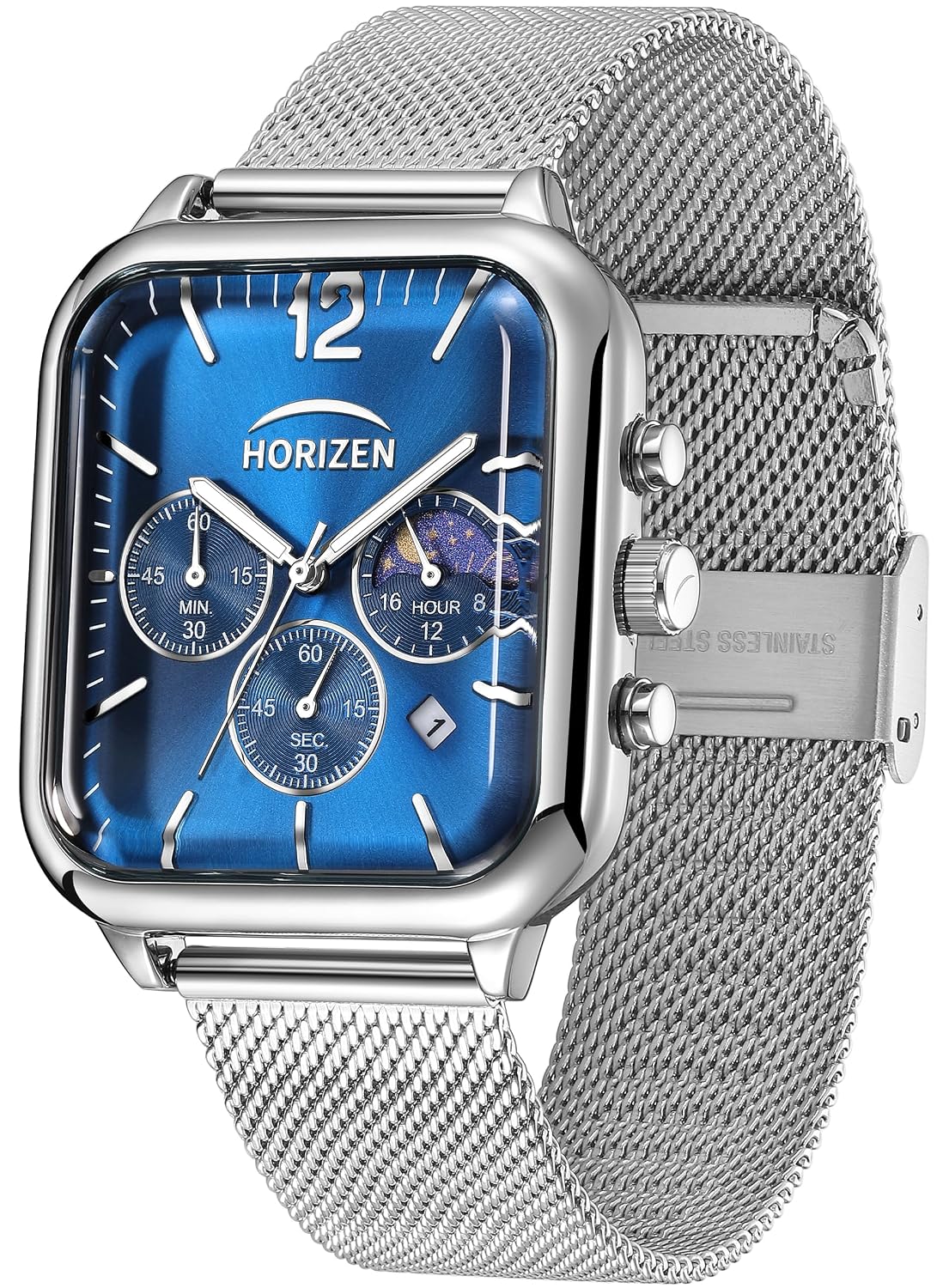HORIZEN Small Square Dial Chronograph Luxury Analogue Watch for Men (Blue)