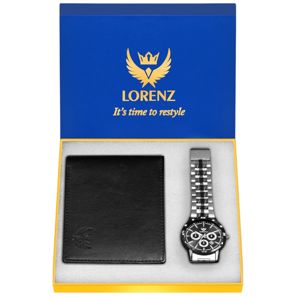 LORENZ Gift Set Combo of Black Dial Watch & Black Wallet for Men | CM-3066WL-33