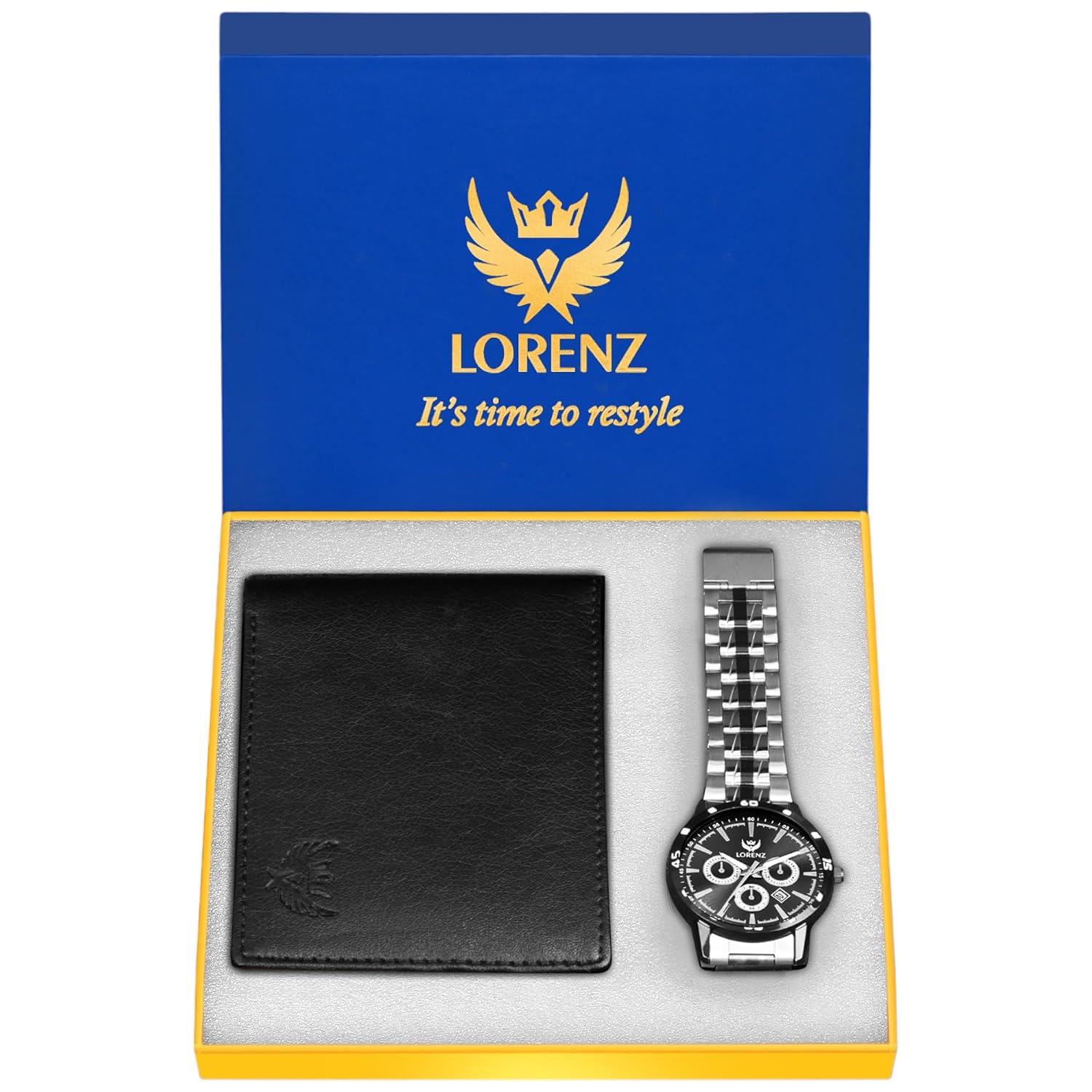 LORENZ Gift Set Combo of Black Dial Watch & Black Wallet for Men | CM-3066WL-33