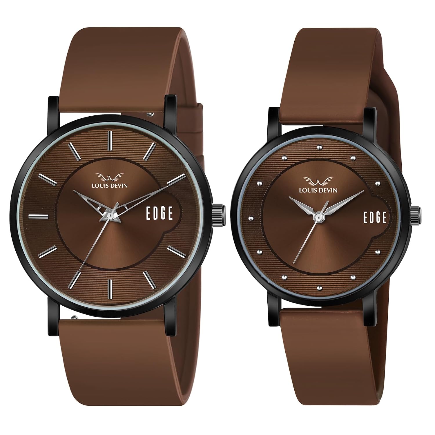 LOUIS DEVIN Silicone Strap Analog Wrist Watch for Men and Women (Green/Brown/Blue/Black) | Set of 2 Wrist Watches | Couple Watches | LDCM-BK092-ST