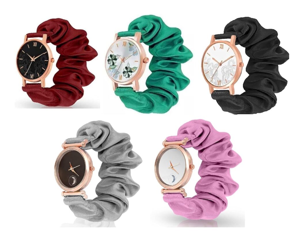 METEOROID Black Analog Dial Scrunchies Watch for Women & Girls