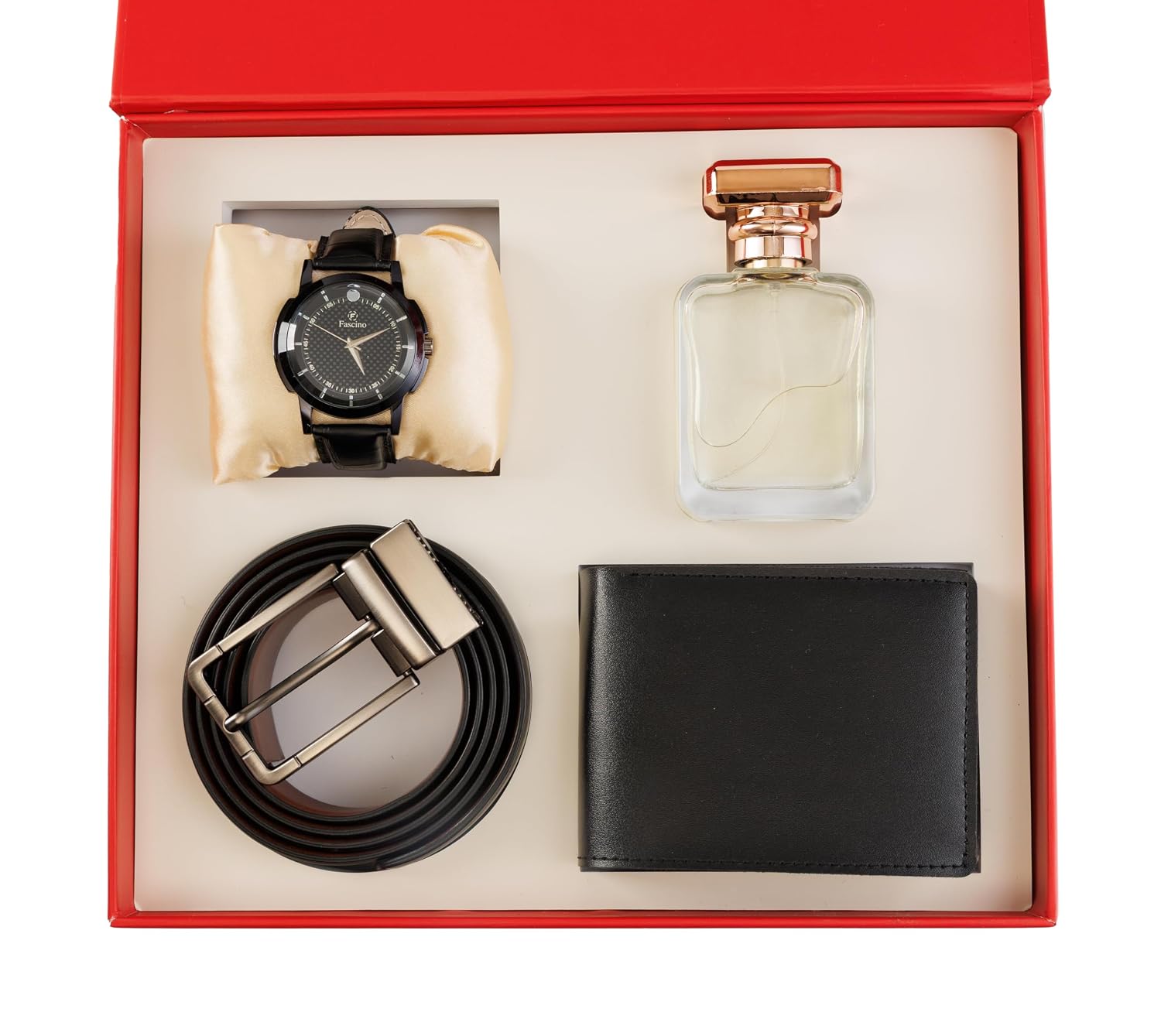 Man’s Gift Set | Combo with Wrist Watch, Reversible Belt, Leather Wallet & Long-Lasting Perfume | Gift For Man | Birthday gift for Husband | gift for Boyfriend |rakhi gift for brother