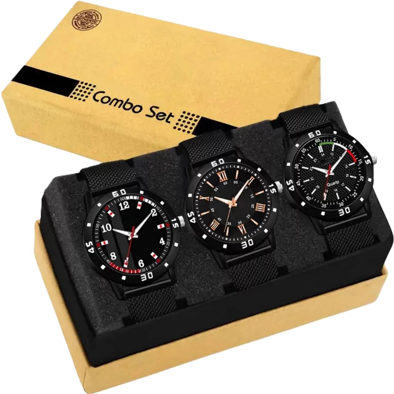 Men's Analog Quartz Wrist Watch Combo Set, Pack of 3