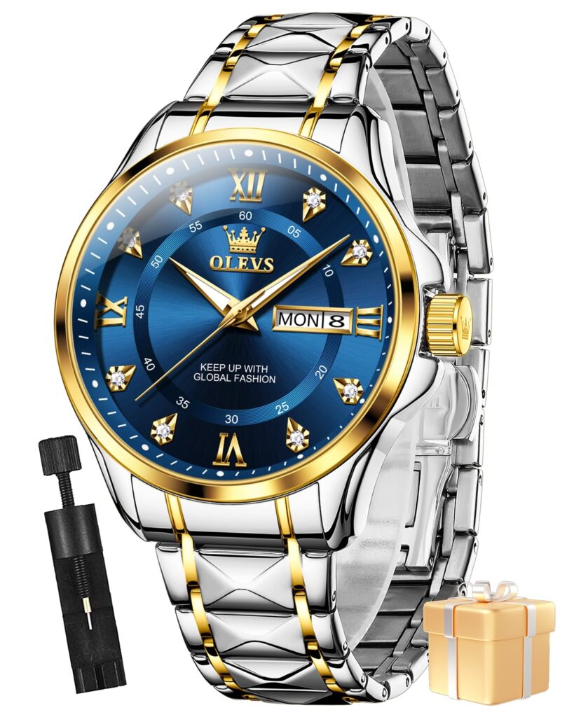 OLEVS Watches for Men Fashion Diamond Analog Quartz Men's Easy Reader Watch Stainsteel Steel Date Waterproof Luminous Business Watch