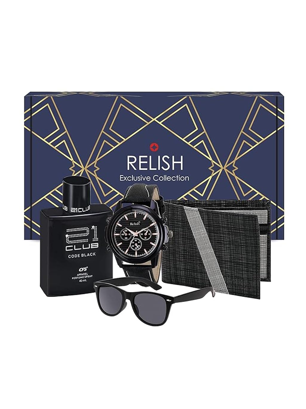 Relish Gift Combo Box Analog Leather Strap Watch, Wallet, Long Lasting Perfume and Metal Hook Keychain | Valentine Gift for Boyfriend