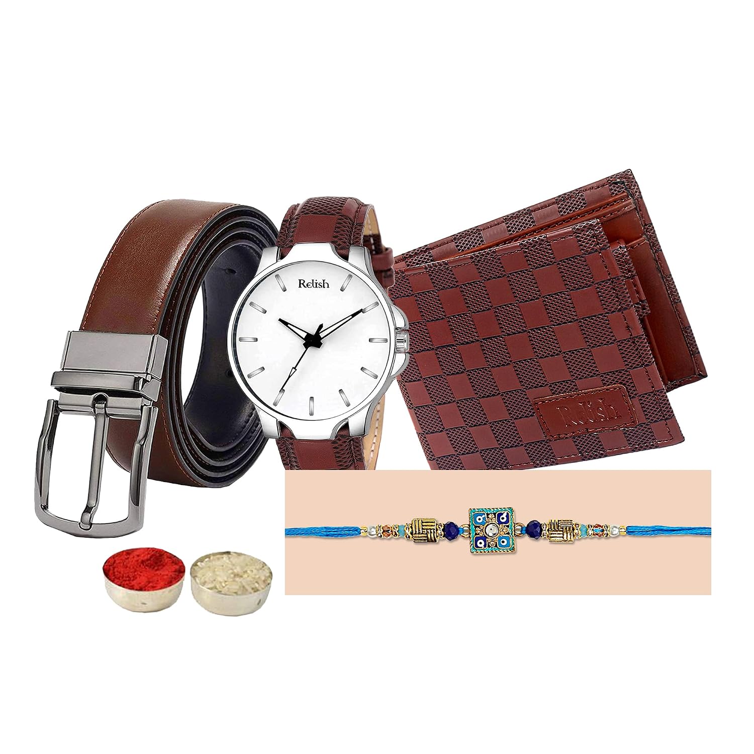 Relish Rakhi Gift Combo Watch, Wallet, Belt, Rakhi, Roli Chawal Pack | Combo Set for Raksha Bandhan | Gift for Brother | Brother Gift Combo Set
