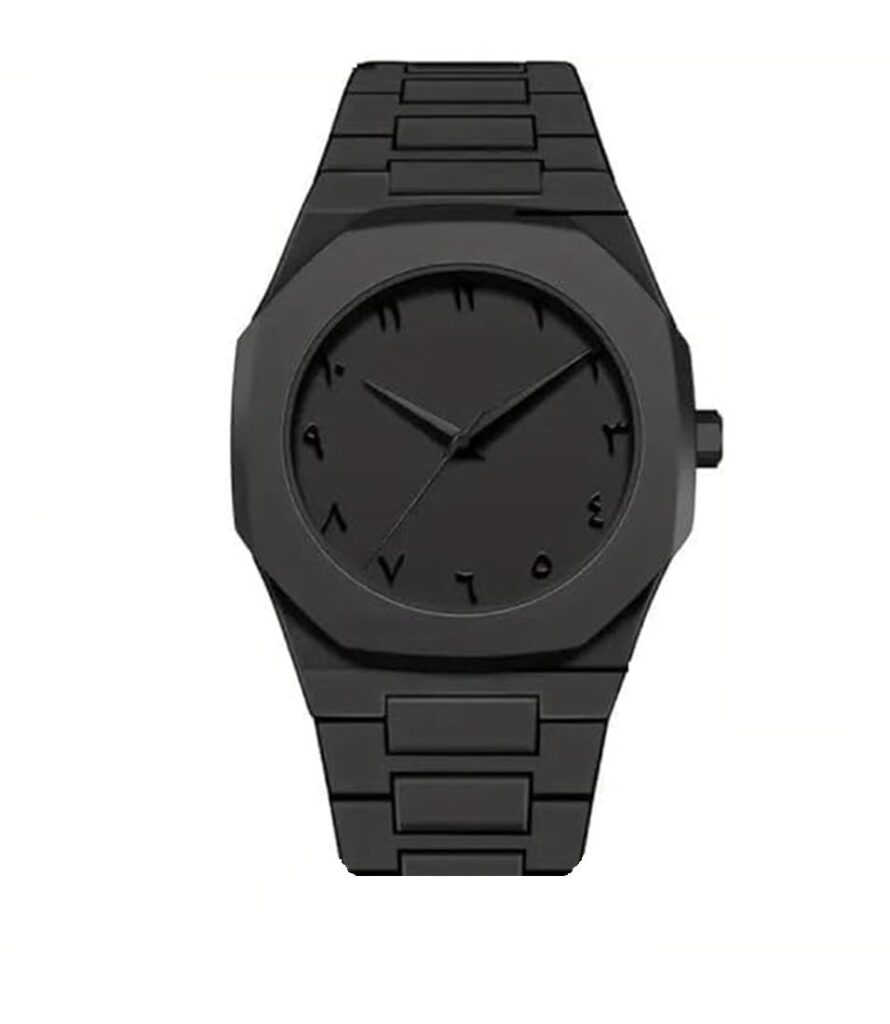 STC_Watch Luxury Aura Matte Black Analog Watch for Men, Classic Design with Octagonal Lightweight Carbon Fiber Plastic Case and Brecelate, Aura Quartz Movement (STC-12002-0825)