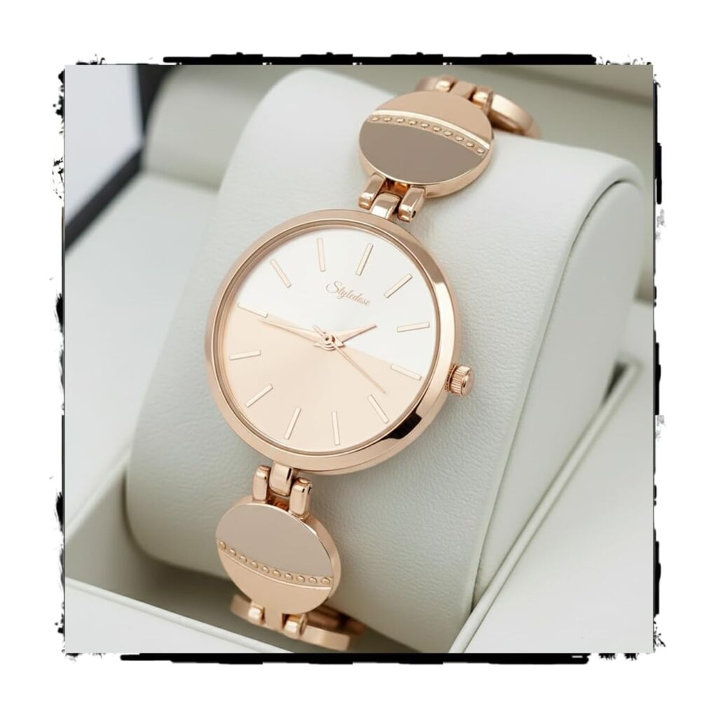 STYLEDOSE Women’s Elegant Silver-Tone Bangle Watch Women Analogue Wrist Watches for Women's & Girls&Ladies Diamond Studded Rosegold Stylish Bracelet Strap