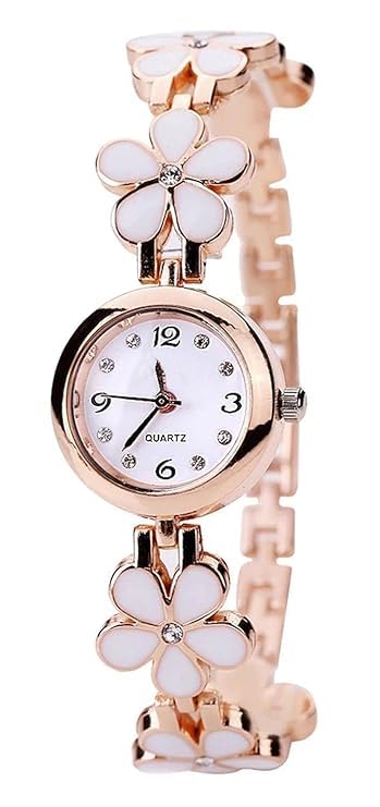 Unique Designer Flower Copper Chain Analogue Copper Dial Girls and Women's Bracelet Watch