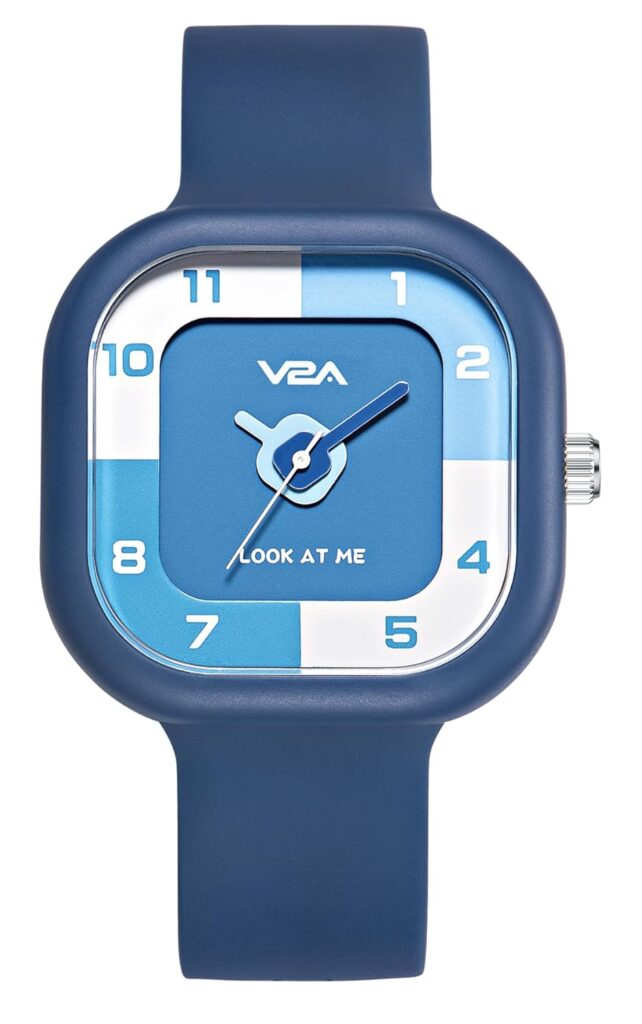 V2A Cute Analog Design Watch for Girl -Child Between 4 to 13 Years of Age Square Printed Dial with Pink Band 30 M Waterproof Watches for Kids Aged 4 5 6 7 8 9, Pink Band