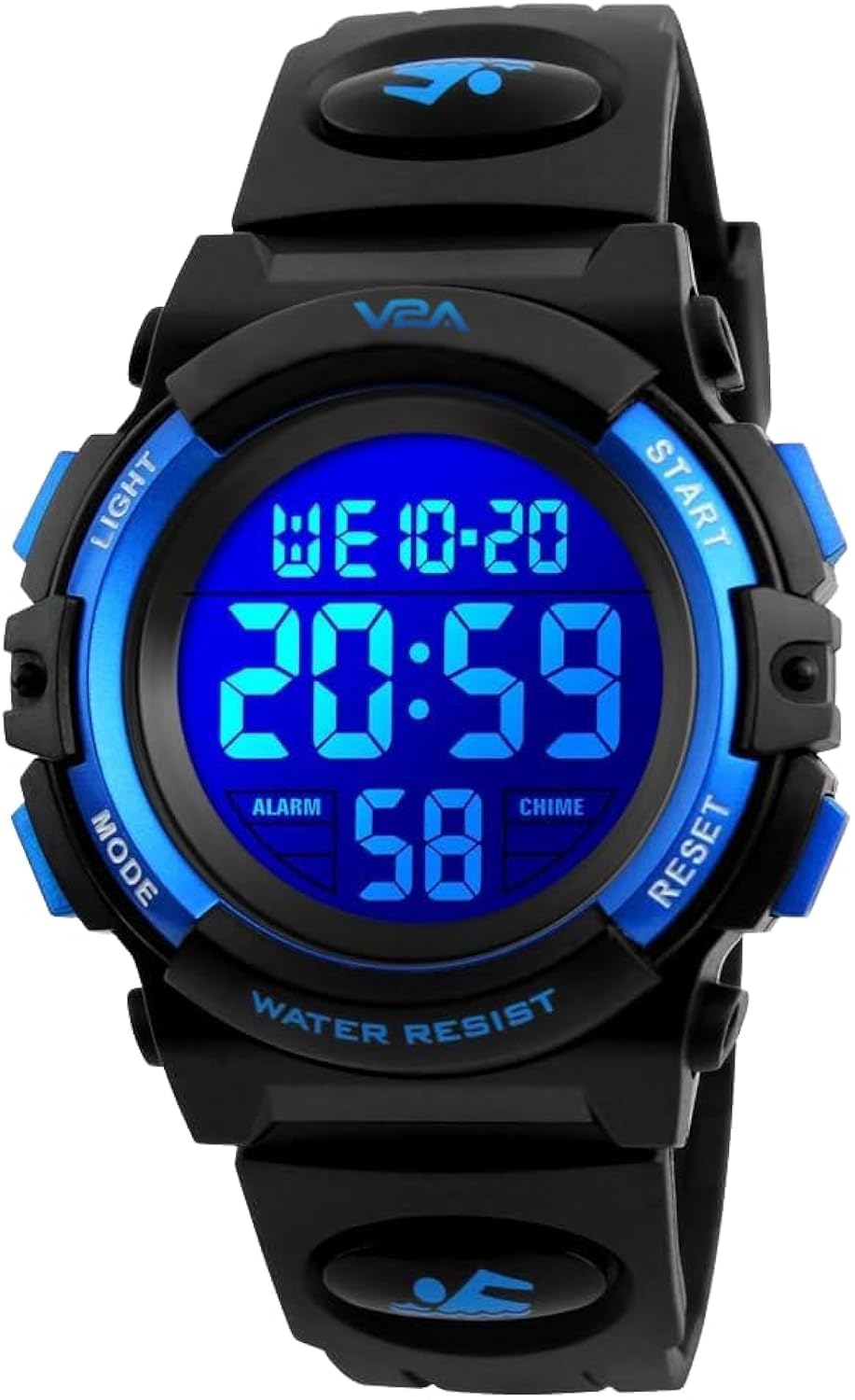 V2A Digital Boy's & Girl's Watch (Black Dial Blue Colored Strap)