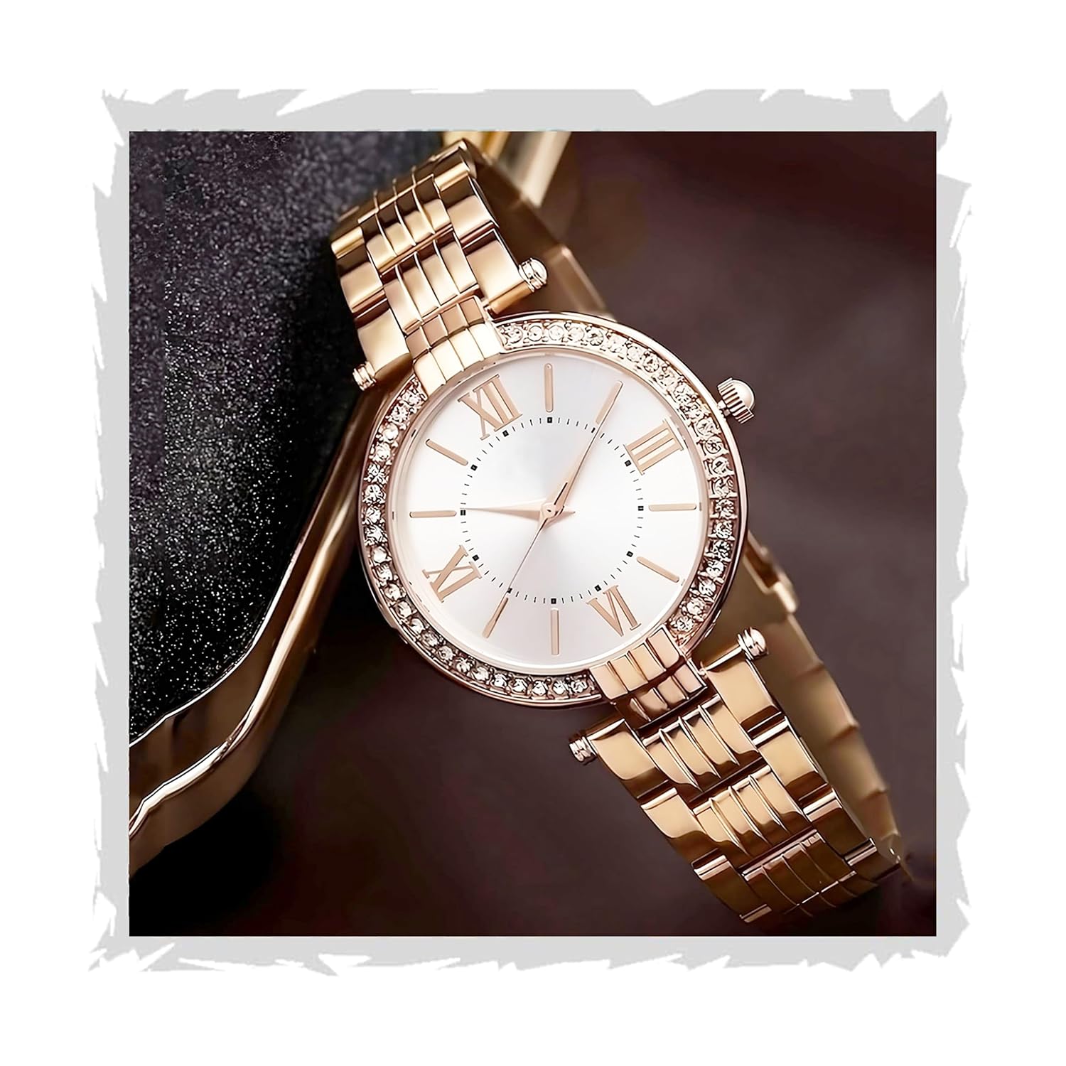 styledose Women Watches Analogue Wrist Watches for Women's & Girls&Miss&Ladies Luxury Blue Dial with Roman Marker in Diamond Studded Round case with Rose Gold brecelet Strap Stylish Quartz Watches