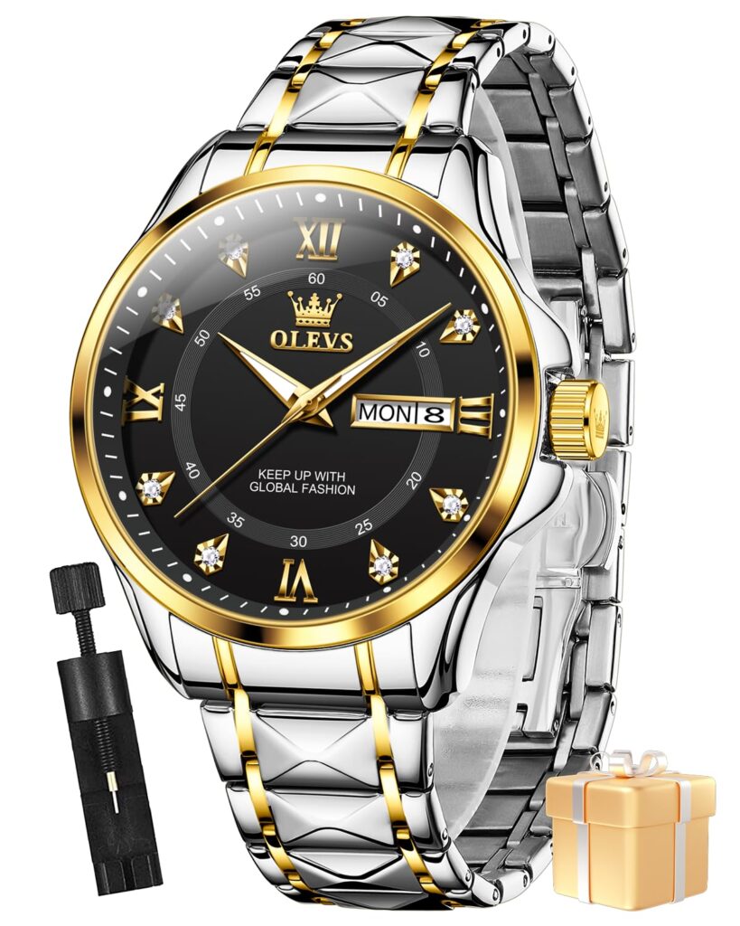 OLEVS Watches for Men Fashion Diamond Analog Quartz Men's Easy Reader Watch Stainsteel Steel Date Waterproof Luminous Business Watch