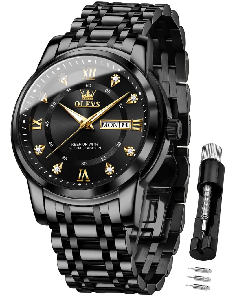 OLEVS Watches for Men Fashion Diamond Analog Quartz Men's Easy Reader Watch Stainsteel Steel Date Waterproof Luminous Business Watch
