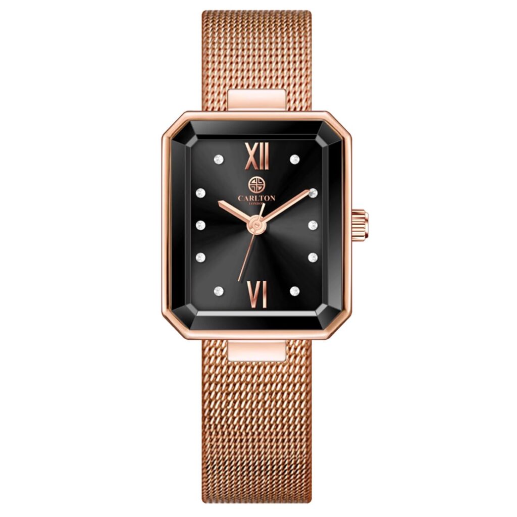Carlton London Women Stainless Steel Analog Watch | Mothers Day Gift for mom | Waterproof Watches for Women Girls Ladies | Luxury Square Watch | Fashionable Trendy Quartz Movement Wrist Watch