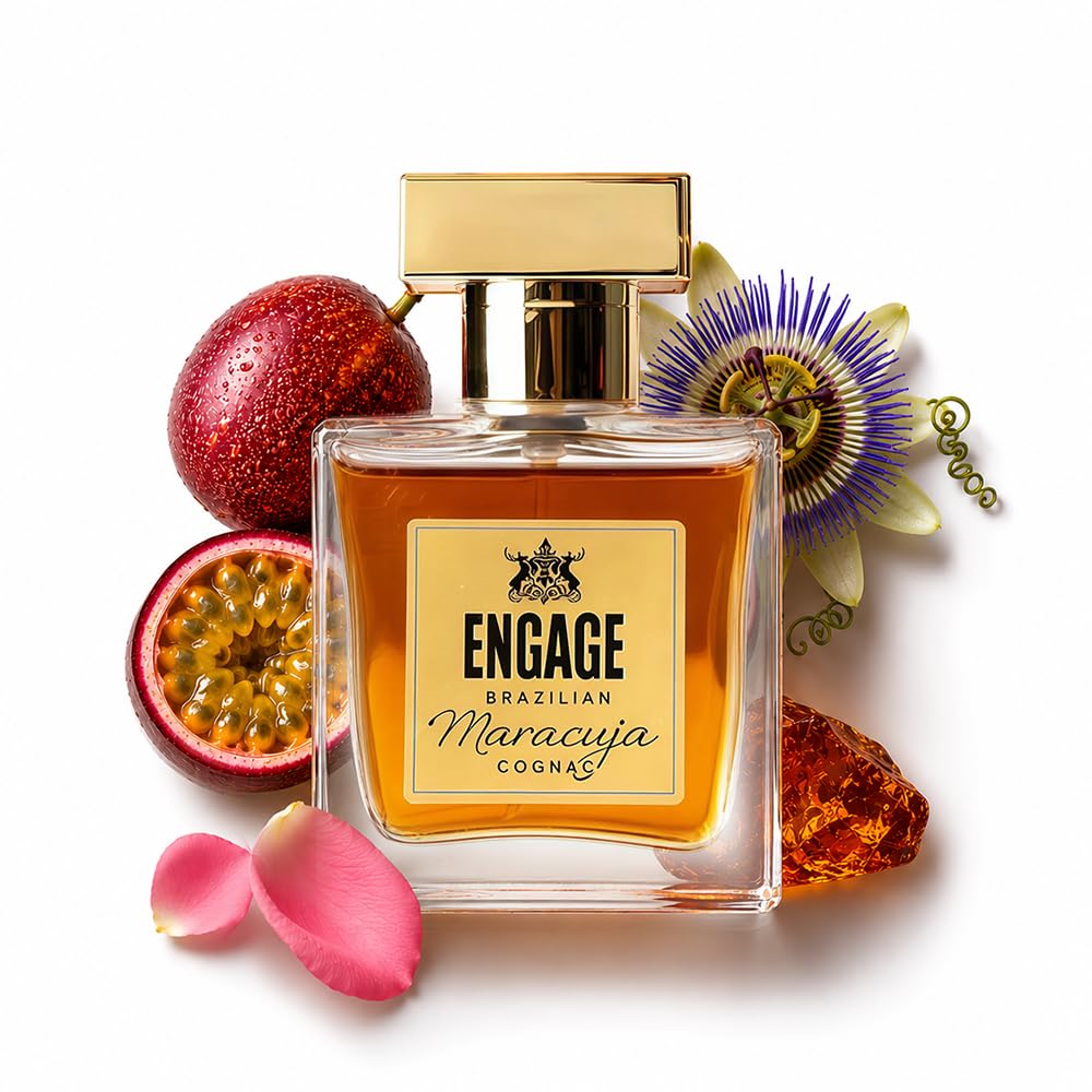 Engage Brazilian Maracuja Cognac Eau De Parfum for Men 50ml|Long lasting Perfume|Amber, Leather, Oud|Tropical Brazilian EDP|Luxury Gift for Men|No Parabens|No Silicones|Dermat-Tested|Crafted by Expert