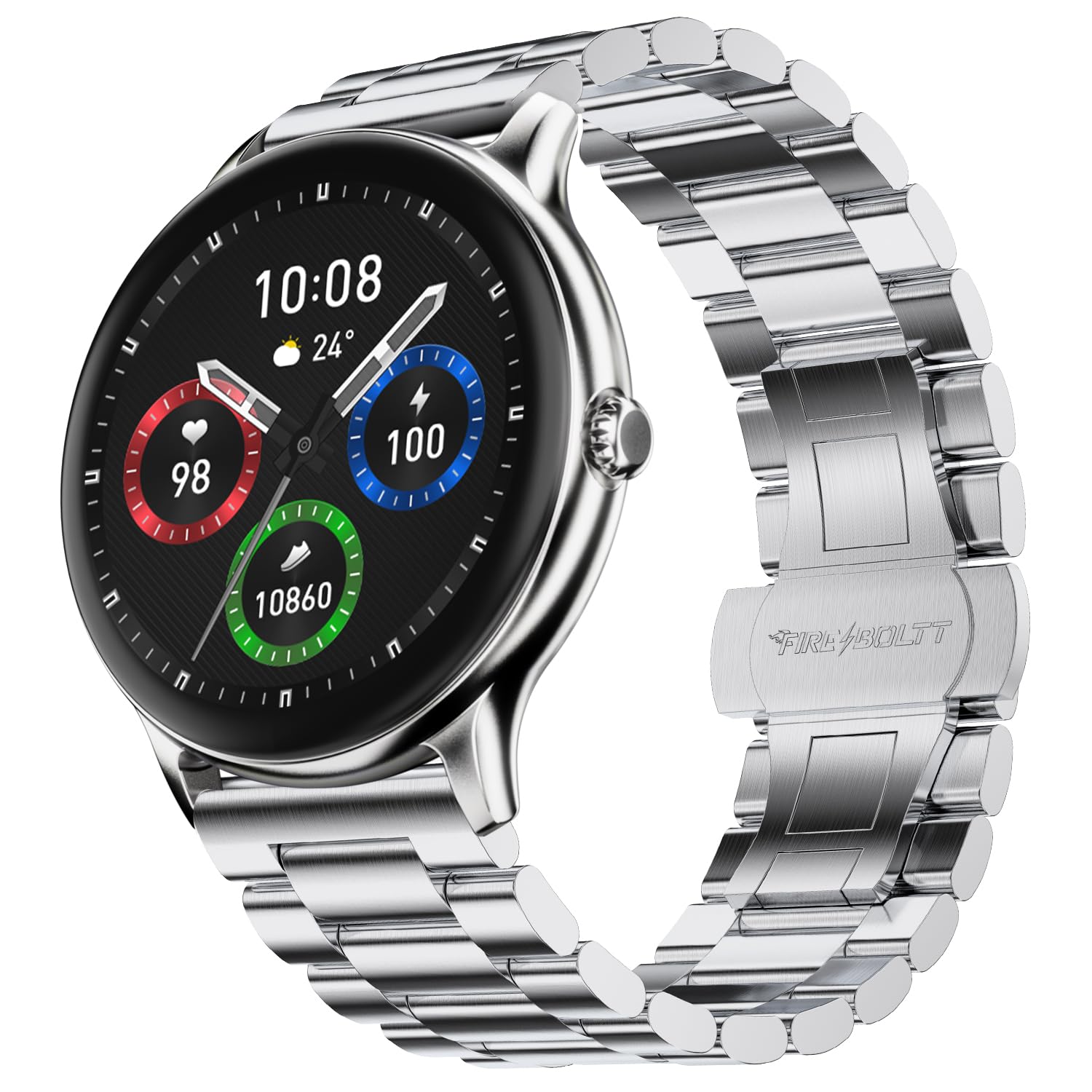 Fire-Boltt Phoenix Pro Round Smart Watch 1.39" Display with Bluetooth Calling,AI Voice Assistant,SpO2 & Heart Rate Monitor, 120+ Sports Modes,IP67 Waterproof Metal Smart Watch for Men & Women - Silver