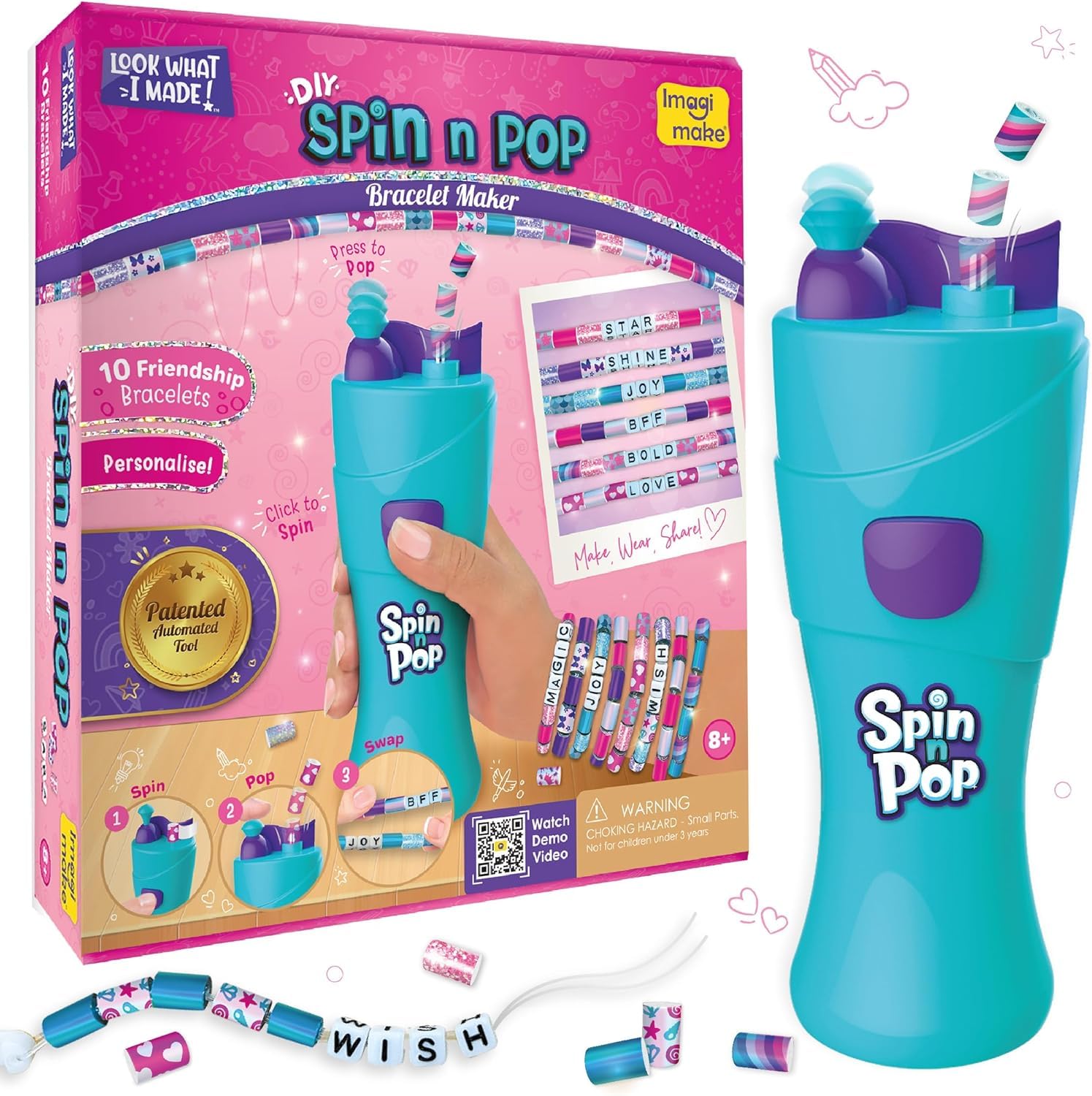 Imagimake Spin n Pop Bracelet Kit | Bracelet Maker for Girls Age 8+