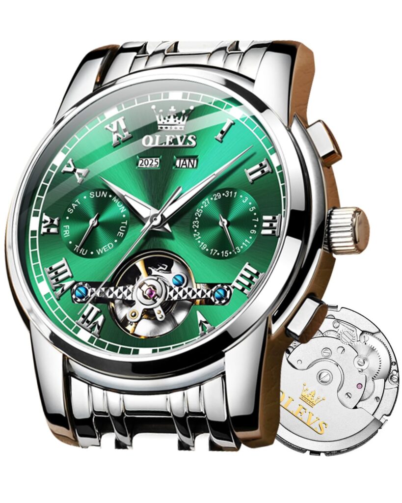 OLEVS Automatic Watch for Men Self Winding Mechanical Luxury Business Stainless Steel Multi Calendar Waterproof Luminous Wrist Watches