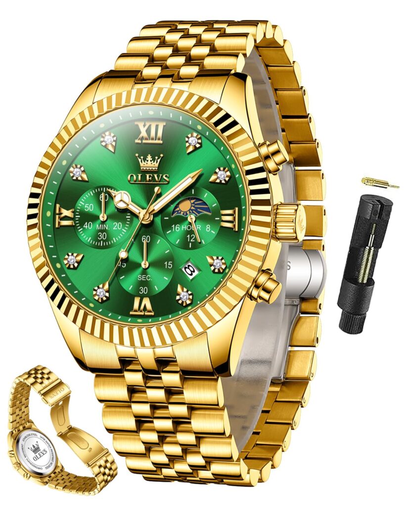 OLEVS Watch for Men Original Luxury Chronograph Analog Quartz Watches Waterproof Luminous Diamond Golden Watch for Man