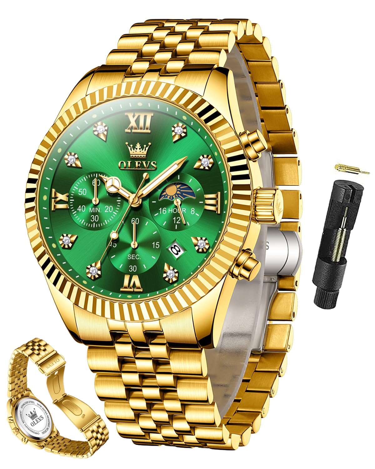 OLEVS Watch for Men Original Luxury Chronograph Analog Quartz Watches Waterproof Luminous Diamond Golden Watch for Man