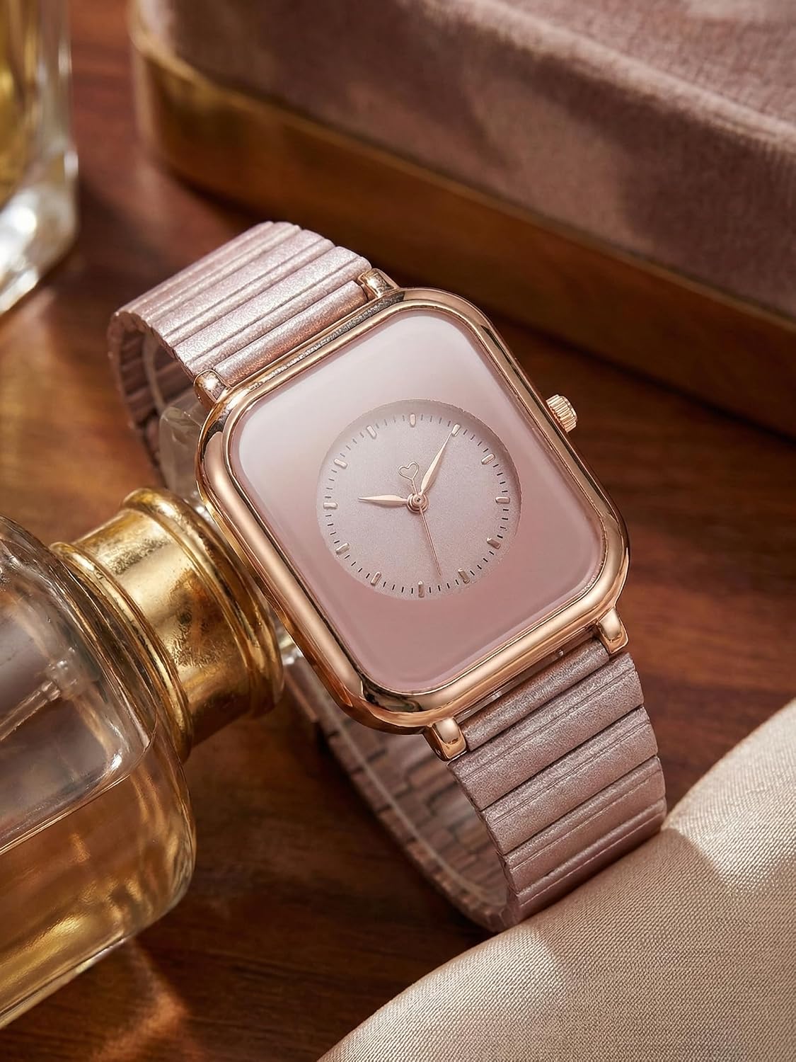 Premium Rose Gold Square Analog Watch for Women & Girls | Stylish Stainless Steel Strap | Elegant Heart Second Hand | Trendy Ladies Wrist Watch under 500 | Square Case Design | Perfect for Casual | Affordable Fashion Watch for Girls
