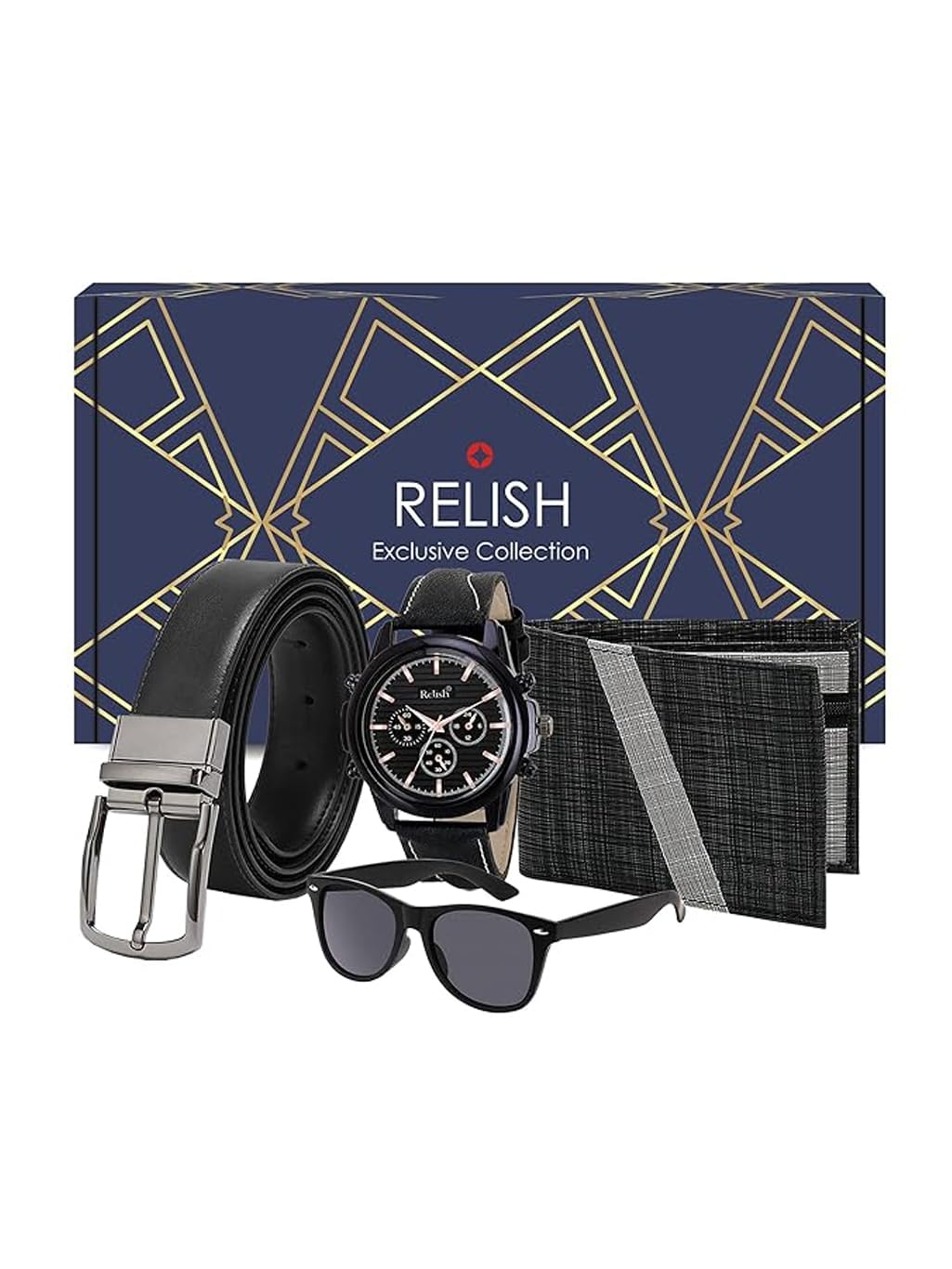 Relish Gift Combo Box Analog Leather Strap Watch, Wallet, Long Lasting Perfume and Metal Hook Keychain | Valentine Gift for Boyfriend