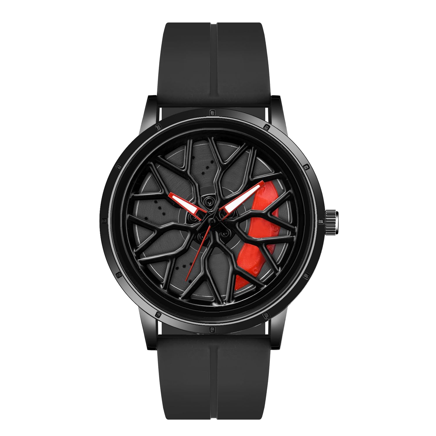 Shocknshop RevolveX Rotating Hollow Wheel Hub Creative Fashion Analog Silicone Magnetic Strap Wrist Watch for Men Boys -WCH368