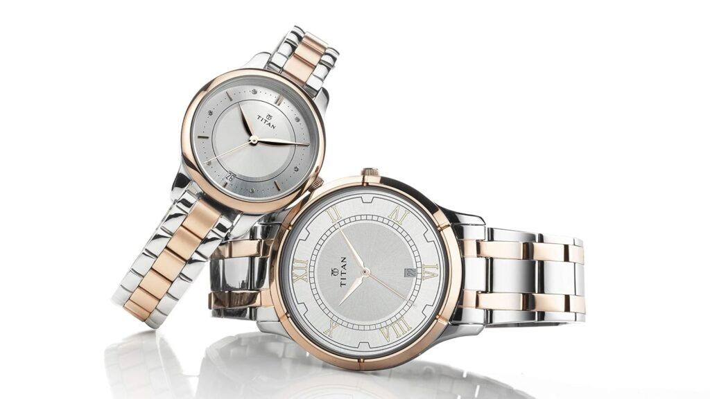 Titan Bandhan Quartz Analog with Date White Dial Two Toned Silver and Rose Gold Stainless Steel Strap Watch For Couple - NT17752481KM01