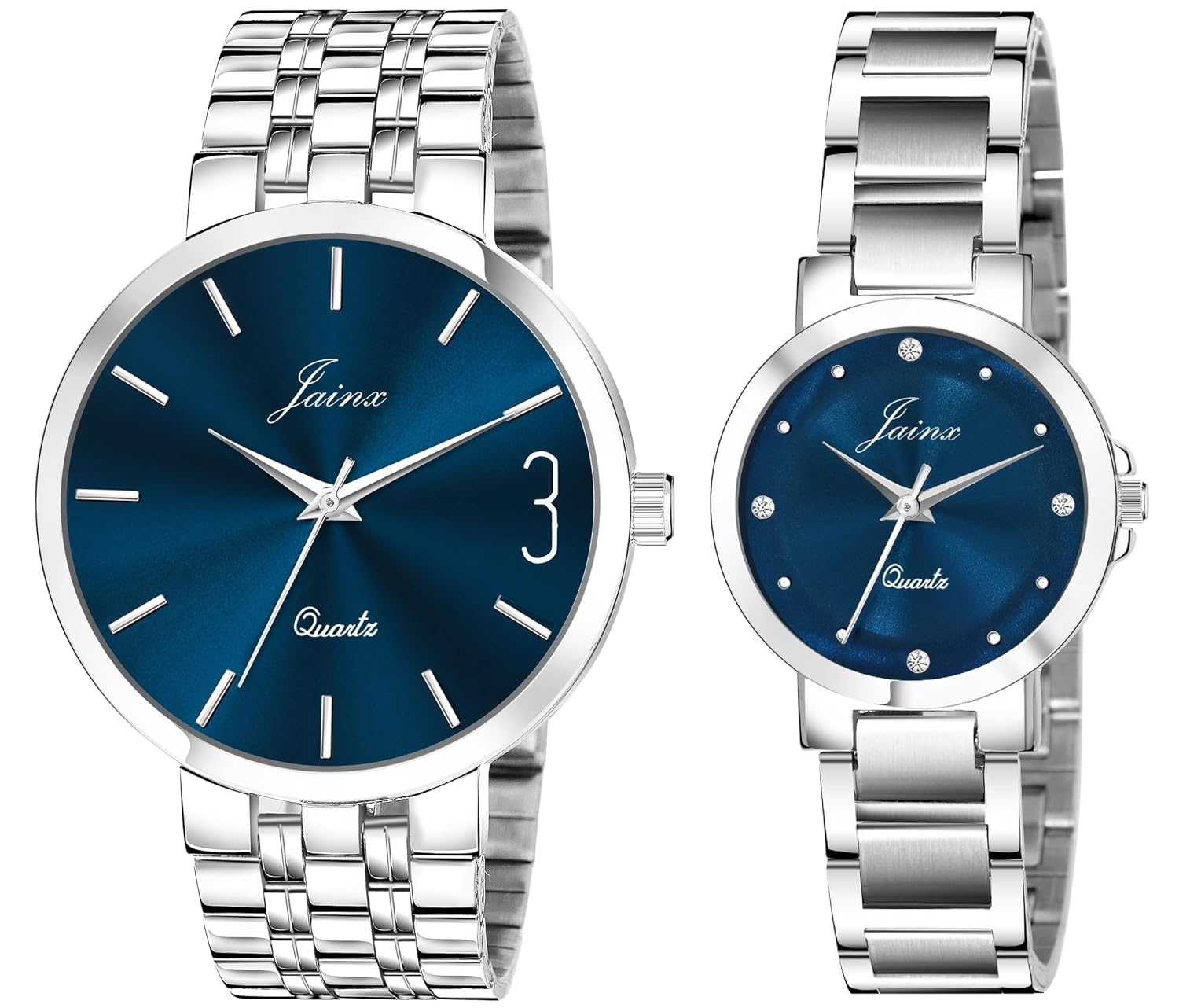 jainx Steel Chain Gift Set Analog Wrist Watch for Couple (Blue/Green Color Dial)